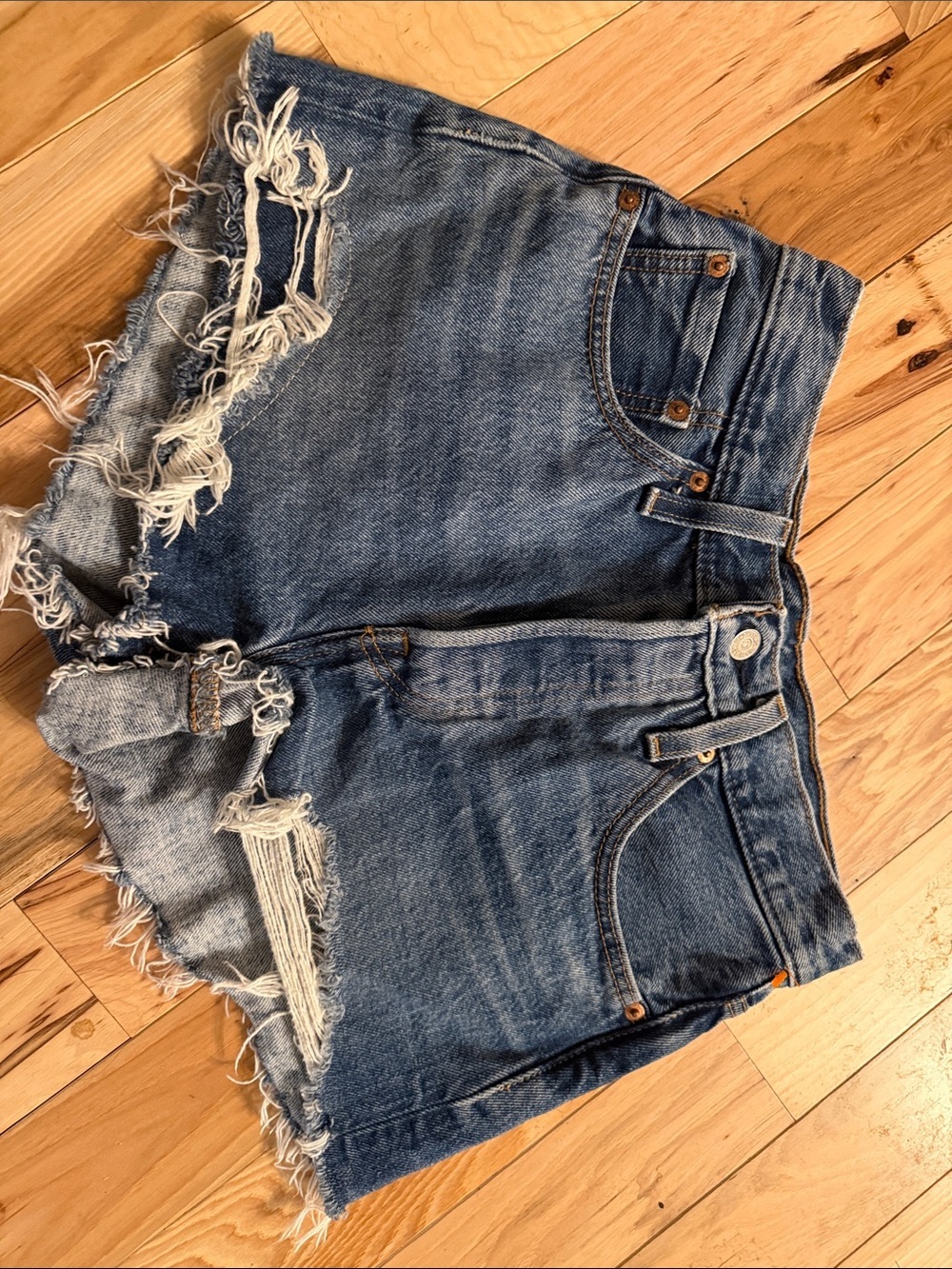 Levi's 501 Distressed Medium Blue Denim Cutoff Shorts